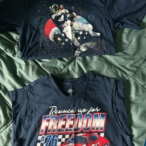 Boy Navy Blue July 4th shirt lot 1 Tank Top 1 Short Sleeve Sz 10/12